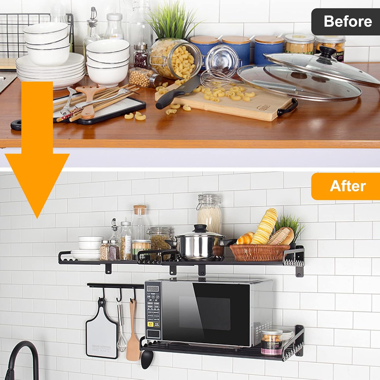 Microwave Oven Rack, 23.58"x15.52" Wall Shelf, Mounted Oven Bracket Holder, 80Ib Load Bearing, Household Commercial Microwave Rack for Dorm, Apartment, Kitchen, Bedroom, Black - Image 5