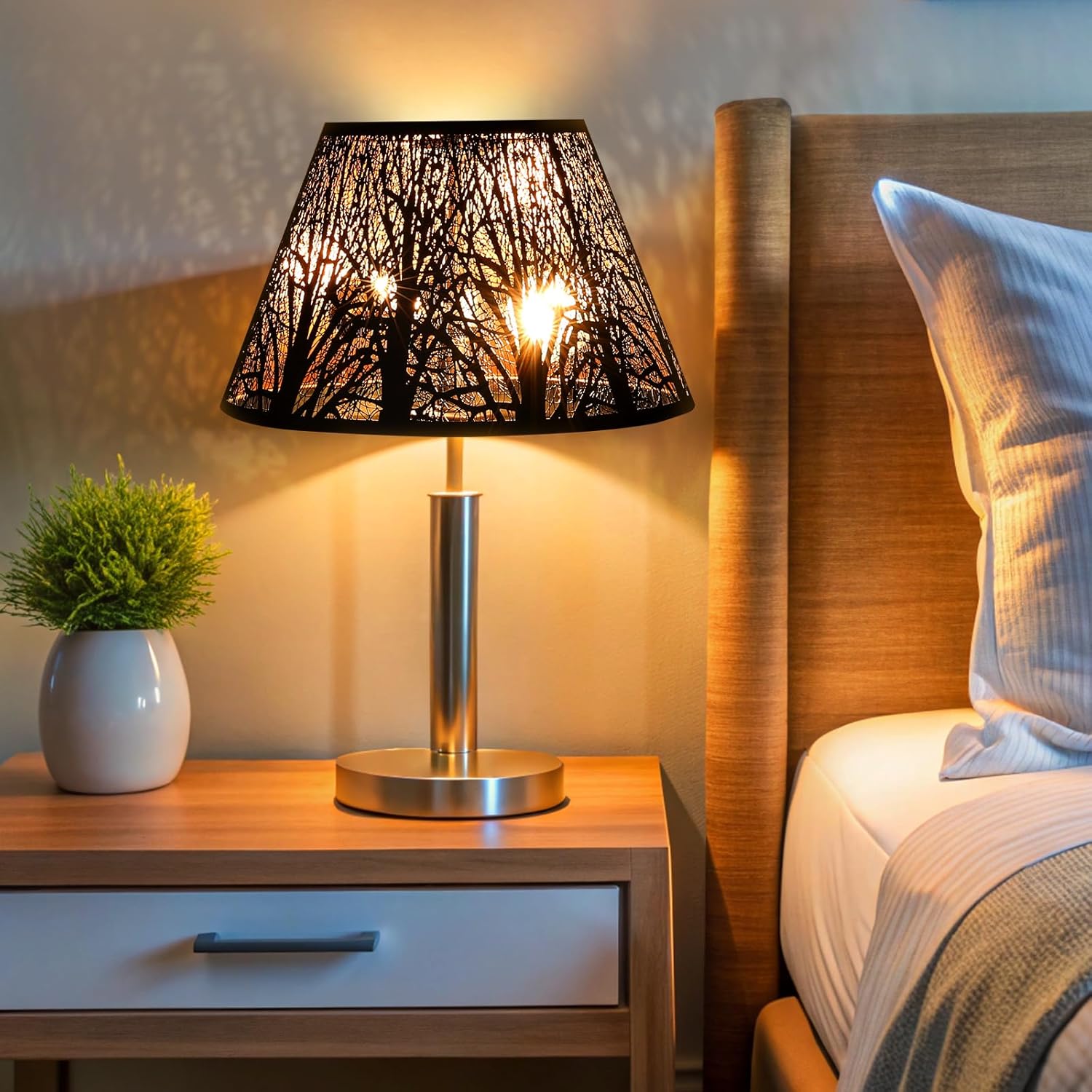 Medium Lamp Shade, ALUCSET Barrel Metal Lampshade with Pattern of Trees Lampshade for Table Lamp, 7x13x7.8 inch, Metal Lampshades, Spider - Image 2