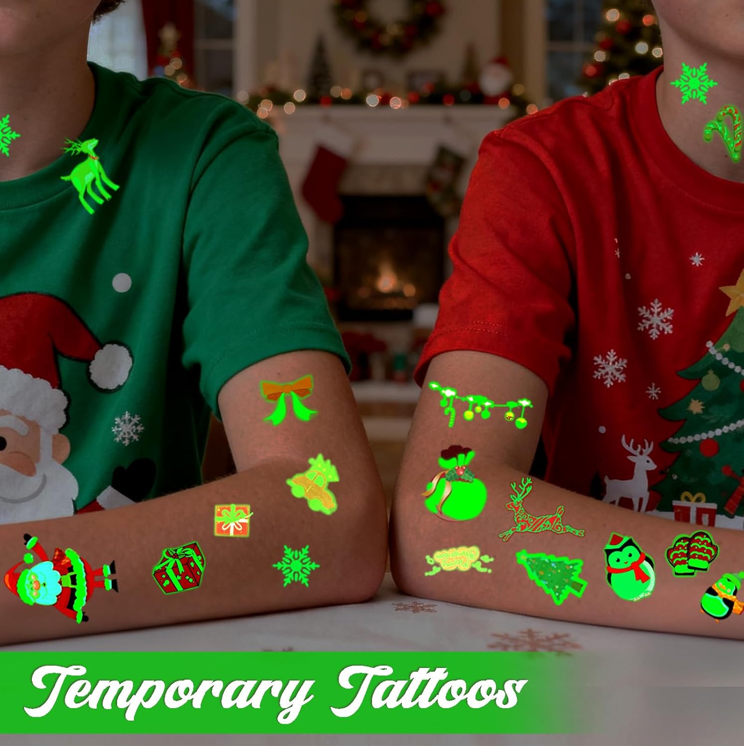 Luminous Christmas Temporary Tattoos 12 Sheets, Christmas Stocking Stuffers, Glow in the Dark Tattoos Stickers, Christmas Party Favors Decorations Supplies Gifts - Image 4