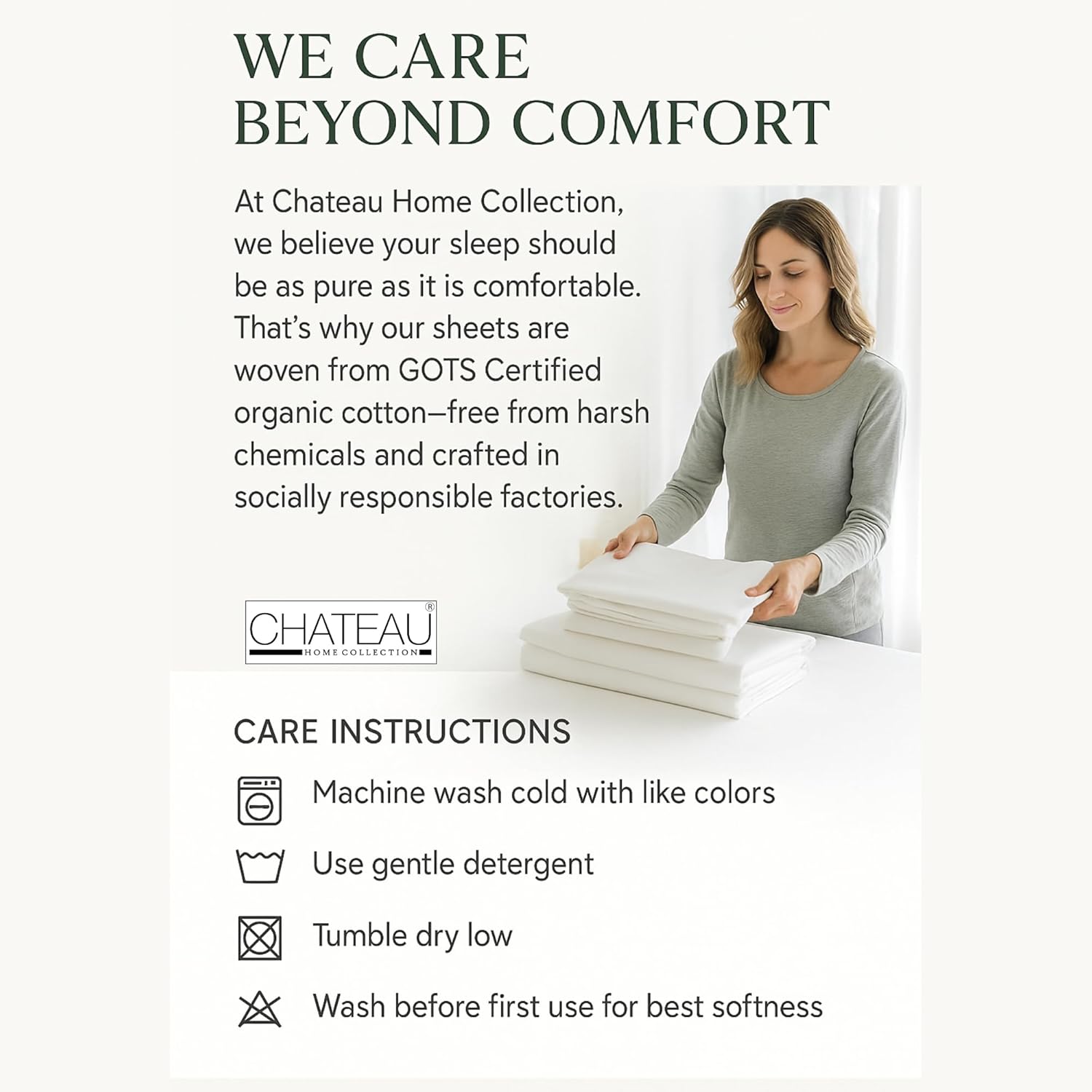 100% Organic Cotton King Size Sheets Set - Luxury Sateen Weave 300 TC 4 Piece Deep Pocket King Sheets Fits Upto 17", GOTS Certified Naturally Cool Soft Breathable & Comfy Sheet & Pillowcase Sets,- Tan - Image 3