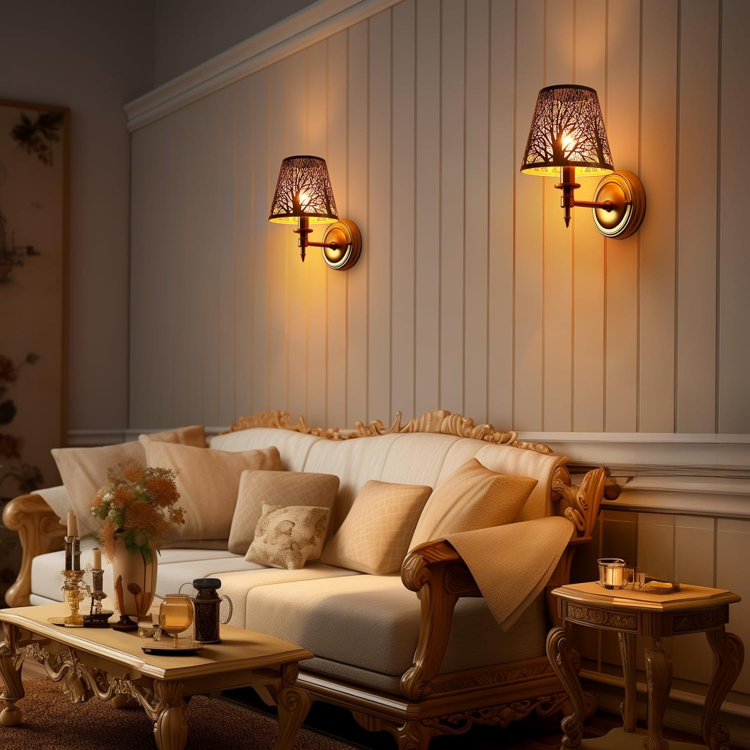 Small Metal Lampshade Forest Etching Forest Lamp Shade Pattern 6'' Top 10'' Bottom Height 7.5'' Fits For Table Lamps And Floor Lamps Spider Fitter Out Black in Gold ALUCSET lampshade - Image 5