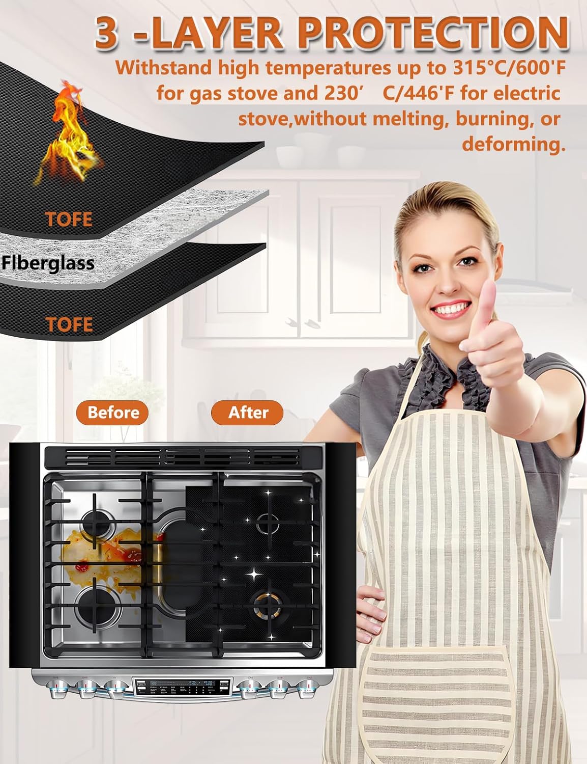 Stove Cover Gas Stove Top Burner Covers Protectors for Samsung Gas Range, Reusable Stove Mat Protector & Burner Liners, Non-Stick Washable Stove Guard to Keep Clean - Image 6