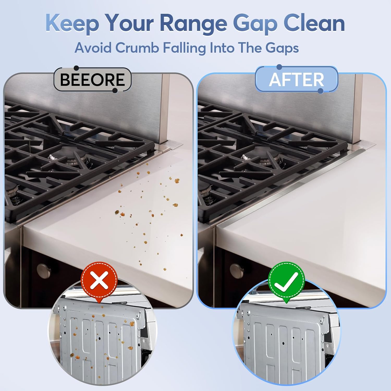 Stove Gap Covers, 2Pcs Stainless Steel Stove Guard, Adjustable Stove Gap Filler for Kitchen Counter Side Gap, 13.8" to 27.5" - Silver - Image 2