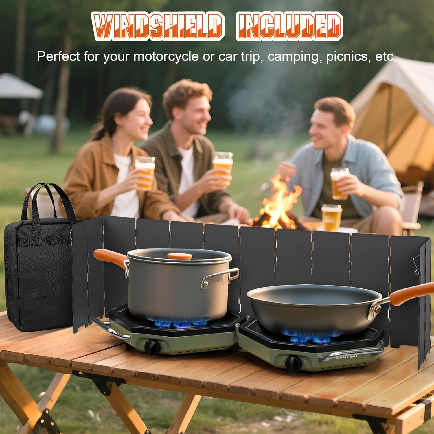 Camping Stove Propane Two Burner, 34000BTU Foldable Camp Stove Gas Propane Burners for Outdoor Cooking, Portable Stoves Gas Burners with Windsheild, Carrying Bag, Grates, Regulator - Image 6