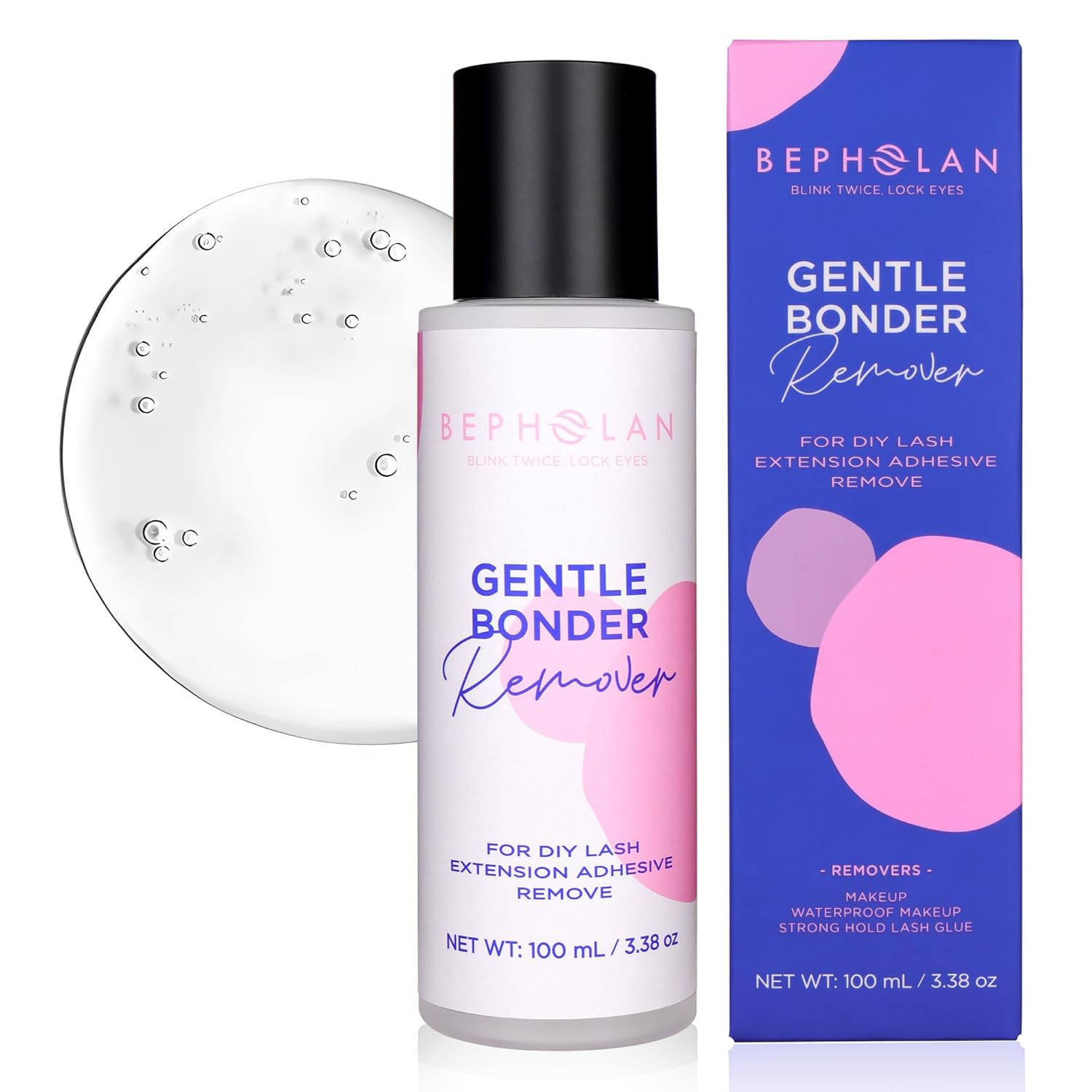 BEPHOLAN Cluster Lash Glue Remover 100ml, DIY Eyelash Extension Remover, Bond & Seal Adhesive Self Use, for Sensitive Eyes, Eye Makeup & Mascara Remover