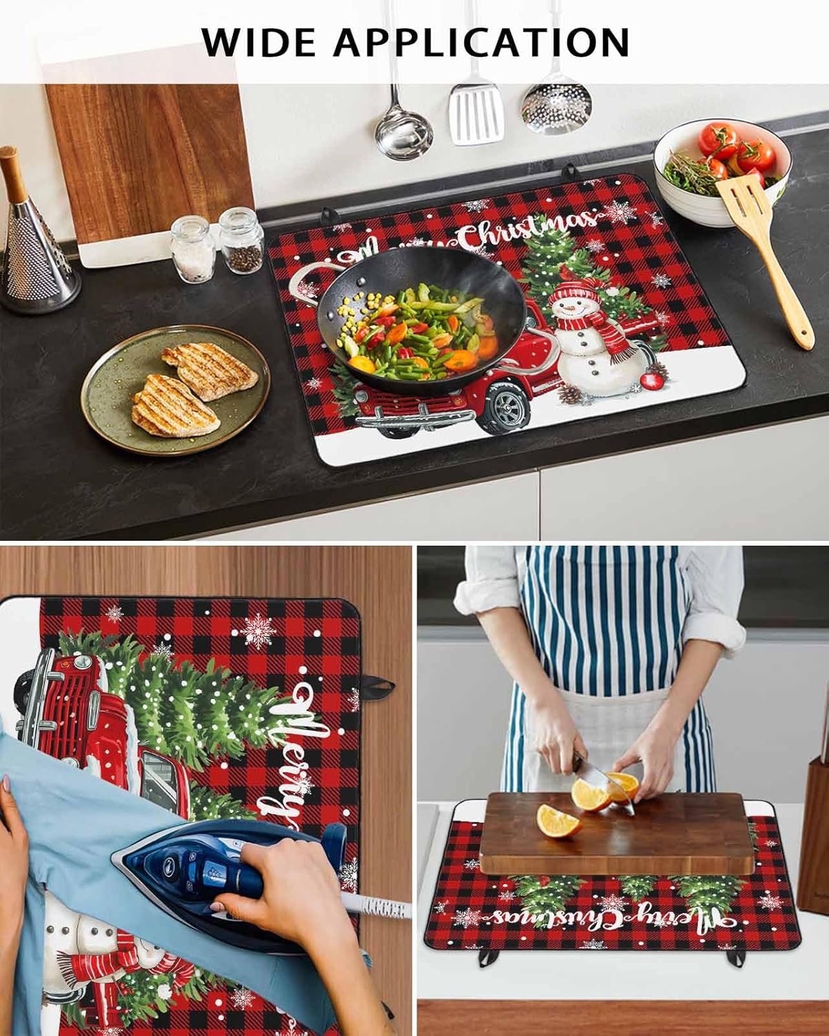 Stove Cover for Electric Stove, Christmas Red Truck Snowman Buffalo Plaid Stove Top Cover for Glass Top, Heat Resistant Rubber Mat Foldable Cooktop Cover Top Protector, 24"x21" - Image 6