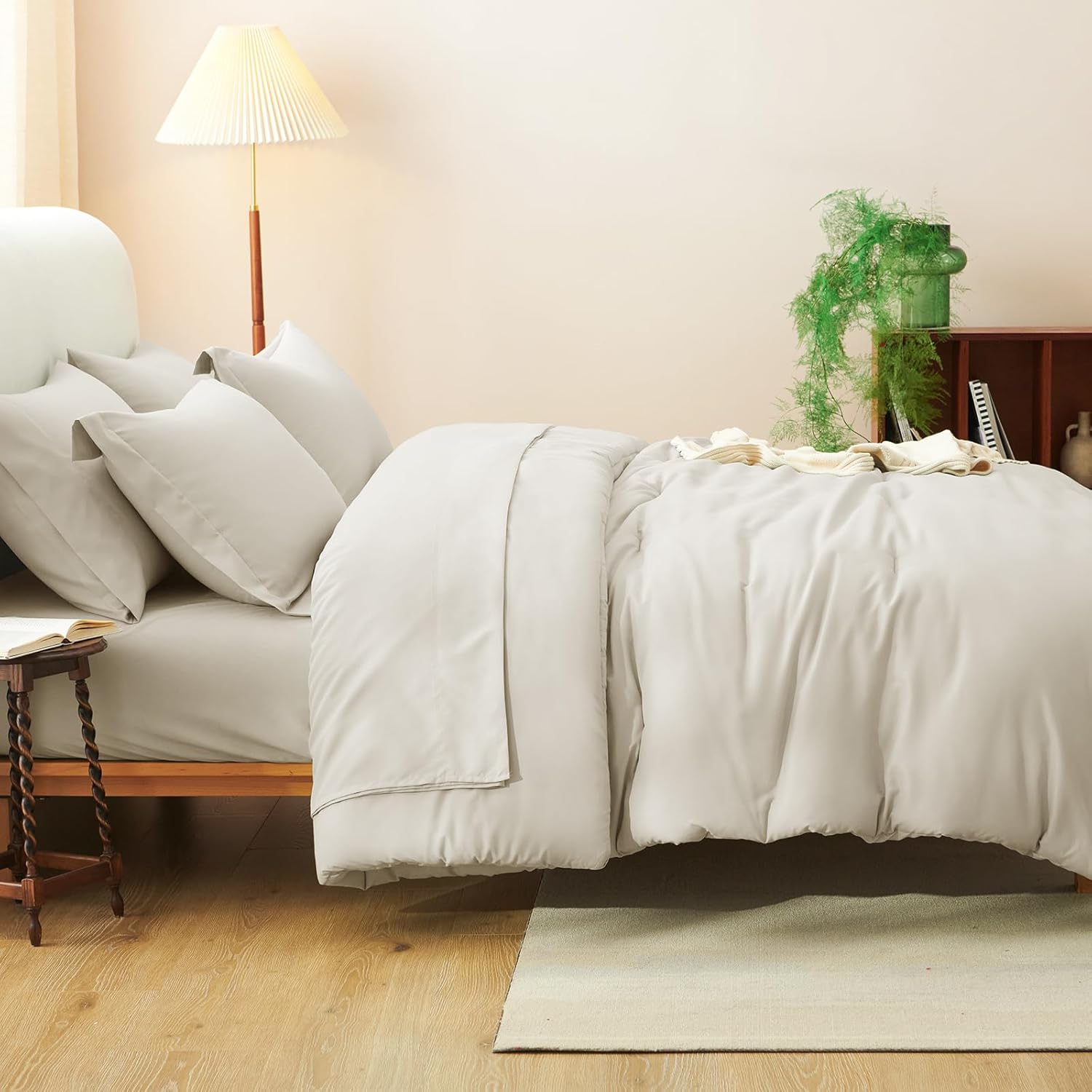 CozyLux Queen Comforter Set Beige, 7 Pieces Bed in a Bag Soft Bedding Comforter Set with Sheets, All Season Boho 7PC Bed Sets with Comforter, Fitted Sheets, Flat Sheets, Pillow Shams and Pillowcases - Image 8