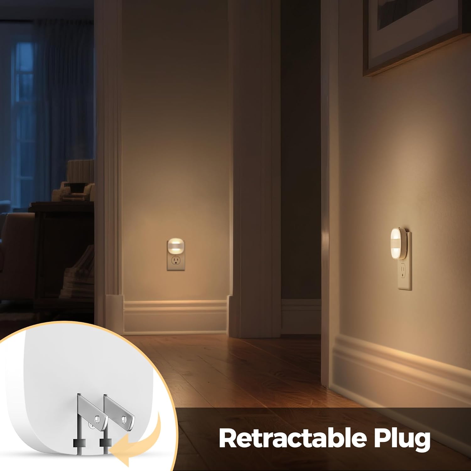 DORESshop Led Night Lights Plug Into Wall, 4 Packs Plug in Night Light Portable Dimmable Mini with Dusk to Dawn Sensor, 3000K Foldable Plug Nightlight Adjustable Brightness for Bedroom, Stairs,Hallway - Image 2