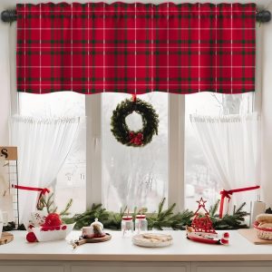 Vanleonet Christmas Valances for Windows,Red Striped Plaid Valance Curtains,Short Rod Pocket Windows Valance for Kitchen,Bathroom,Bedroom,Holiday Home Decoration ,54x18 Inch