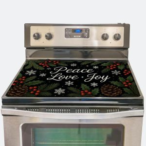 Winter Stove Cover for Electric Stove (28.5"x20.5") , Stove Top Cover with Snowflakes Pinecones and Holly Leaves, Farmhouse Holiday Kitchen Decor, Heat Resistant Stove Protector