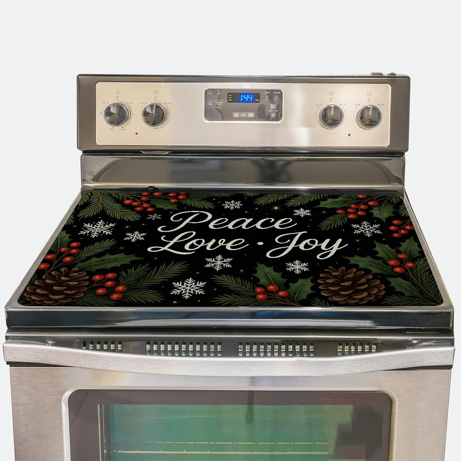 Winter Stove Cover for Electric Stove (28.5″x20.5″) , Stove Top Cover with Snowflakes Pinecones and Holly Leaves, Farmhouse Holiday Kitchen Decor, Heat Resistant Stove Protector