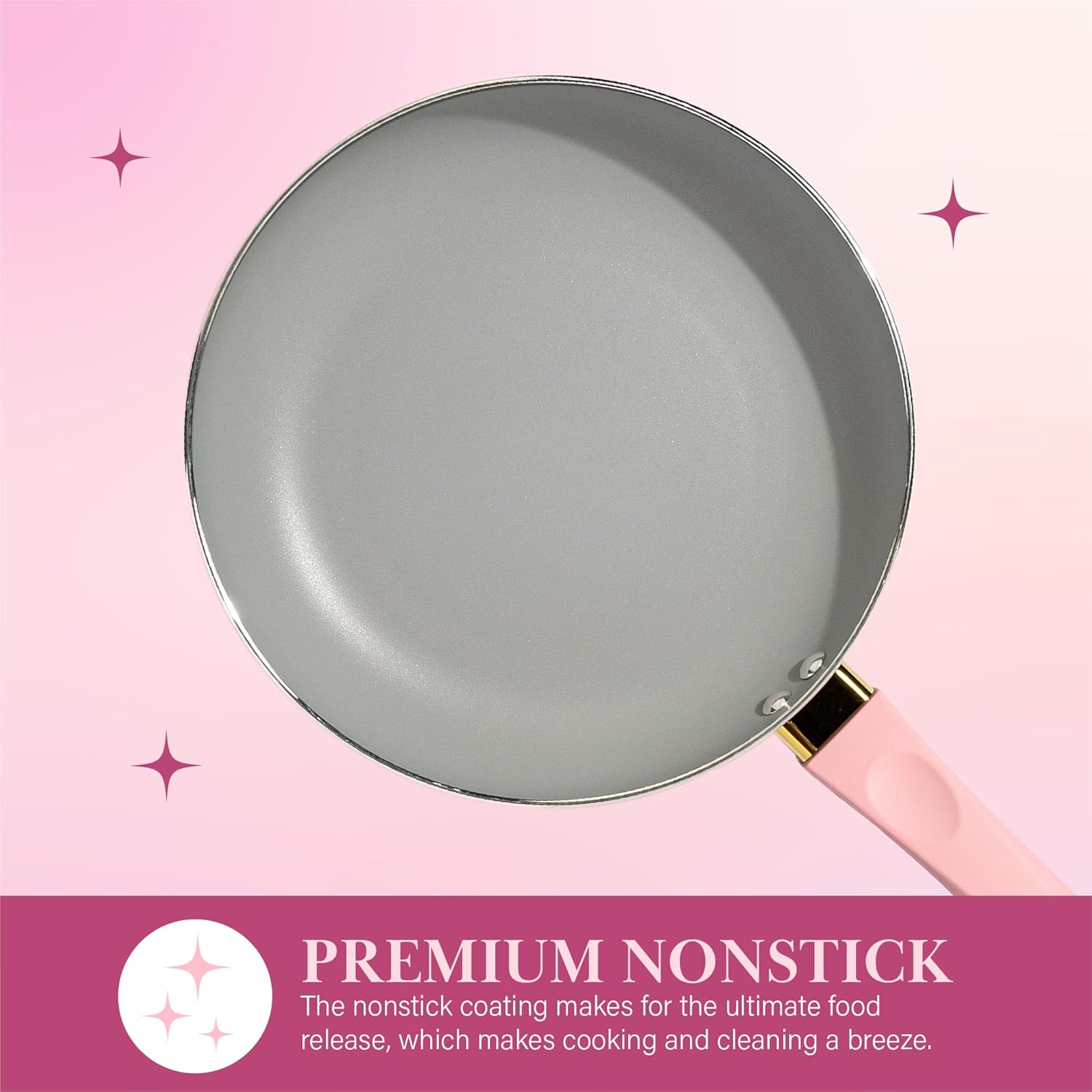 Paris Hilton Epic Nonstick Pots and Pans Set, Multi-layer Nonstick Coating, Tempered Glass Lids, Soft Touch, Stay Cool Handles, Made without PFOA, Dishwasher Safe Cookware Set, 12-Piece, Pink - Image 5