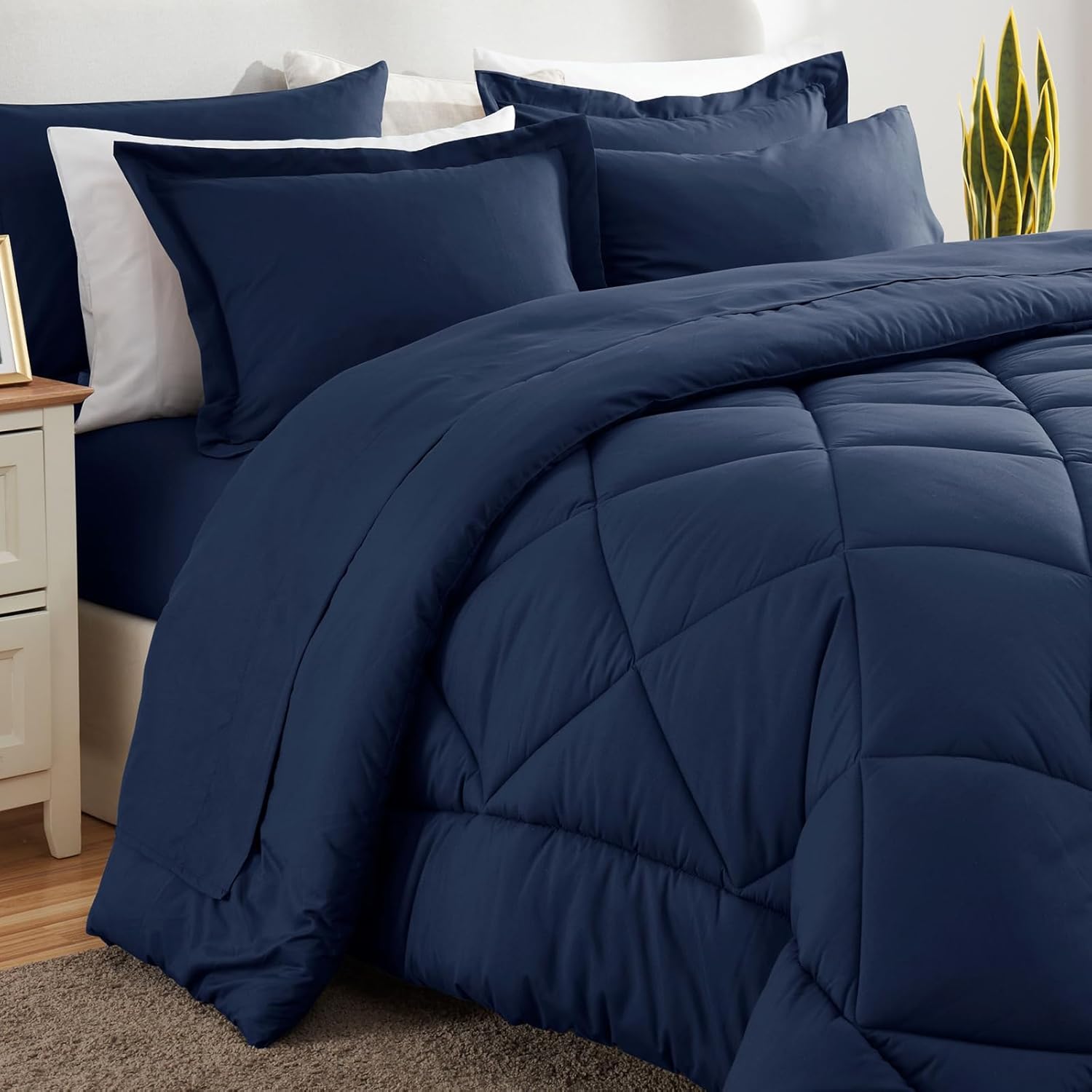 CozyLux Queen Comforter Set Navy Blue - Bed in a Bag Queen Size 7 Pieces, Luxury Soft Bed Set for All Seasons, Bedding Set with Down Alternative Comforter, Sheets, Pillowcases & Shams - Image 8