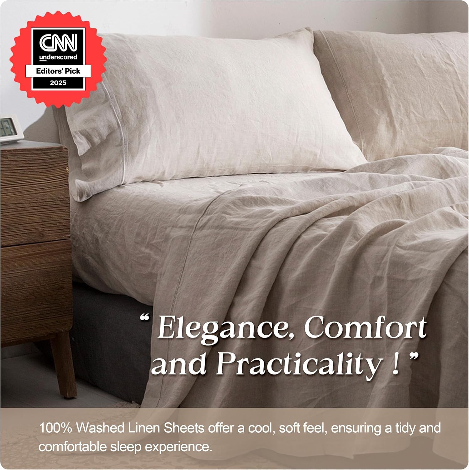 Simple&Opulence 100% Pure Linen Sheet Set King Size, Natural French Flax Solid Color 4 Pcs Washed Breathable, Farmhouse Bedding (1 Flat Sheet,1 Fitted Sheet,2 Pillowcases)-Embroidery Linen - Image 3