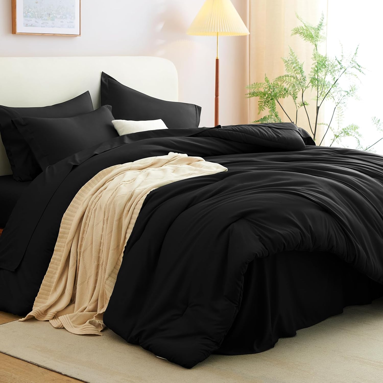 CozyLux Queen Comforter Set Black, 7 Pieces Bed in a Bag Soft Bedding Comforter Set with Sheets, All Season Boho 7PC Bed Sets with Comforter, Fitted Sheets, Flat Sheets, Pillow Shams and Pillowcases - Image 8