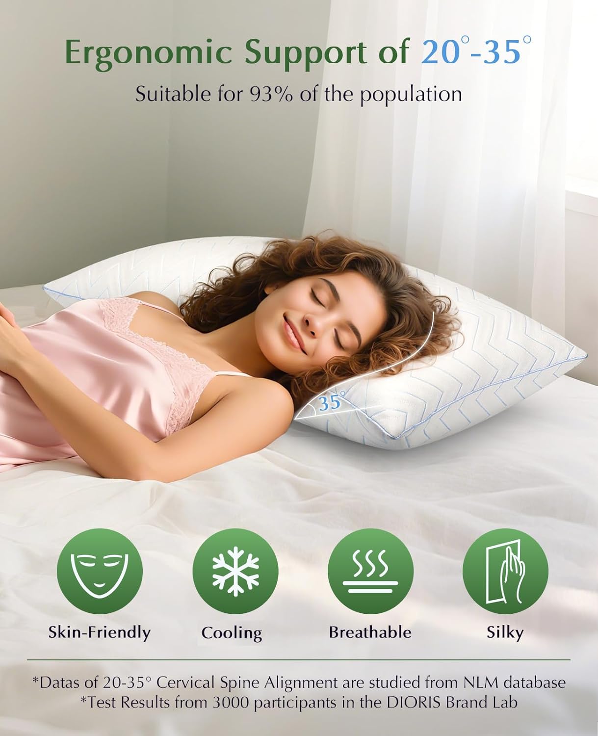 DIORIS Pillows Queen Size Set of 2 - Luxury Hotel Collection Cooling Bed Pillows for Sleeping, Breathable Medium Firm Down Alternative Microfiber Filled Pillows for Back, Stomach Sleepers - Image 2