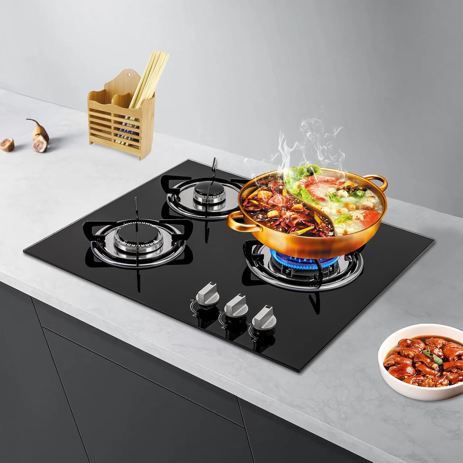 Built-in Gas Cooktop,3 Burners Gas Stovetop,NG Cooktops with Glass panel,countertop with Auto Shutoff, Hob for kitchen - Image 6