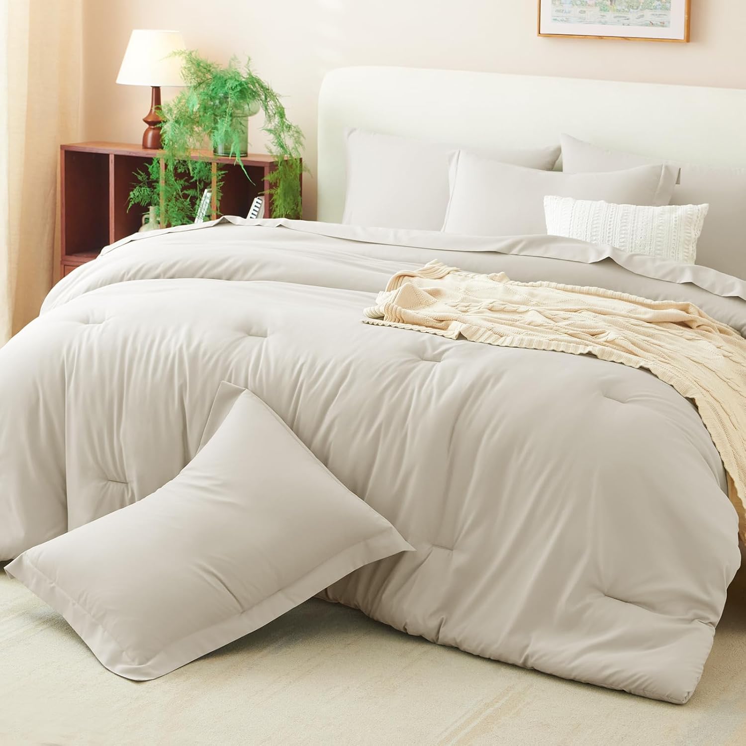 CozyLux Queen Comforter Set Beige, 7 Pieces Bed in a Bag Soft Bedding Comforter Set with Sheets, All Season Boho 7PC Bed Sets with Comforter, Fitted Sheets, Flat Sheets, Pillow Shams and Pillowcases - Image 9