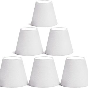 Small Lamp Shades Clip on Bulb Set of 6, Mini Barrel Sconce Shades Mini Linen Lampshade for Table Chandeliers Wall Floor Lamp Replacemen, 3.5"Top x 6"Bottom x 5"H (White, 3.5x6x5")
