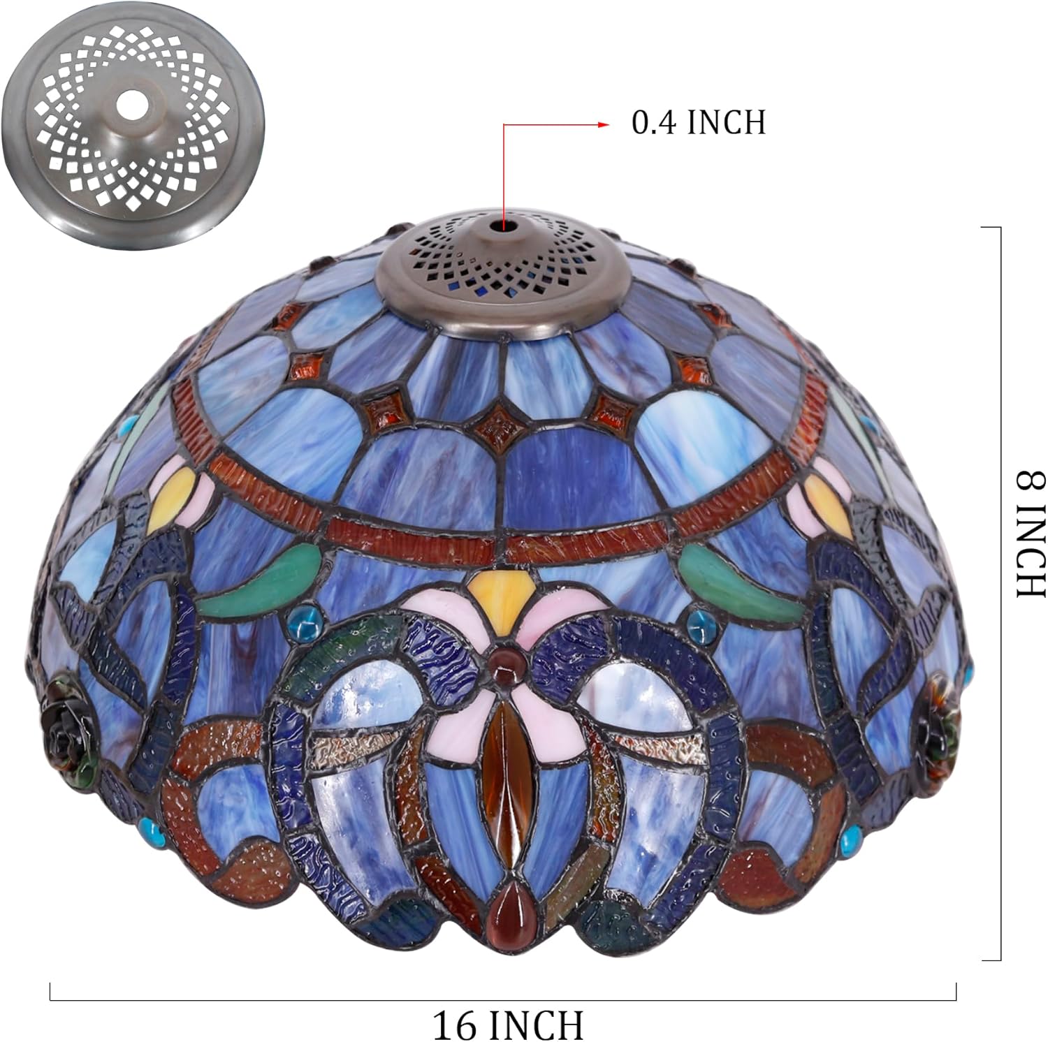 Large Tiffany Lamp Shade Replacement Only 16Inch Stained Glass Lampshade Fit For Table Lamps FLoor Lamp Ceiling Fixture Pendant Hanging Light Home Office Decoration (Blue purple) - Image 2