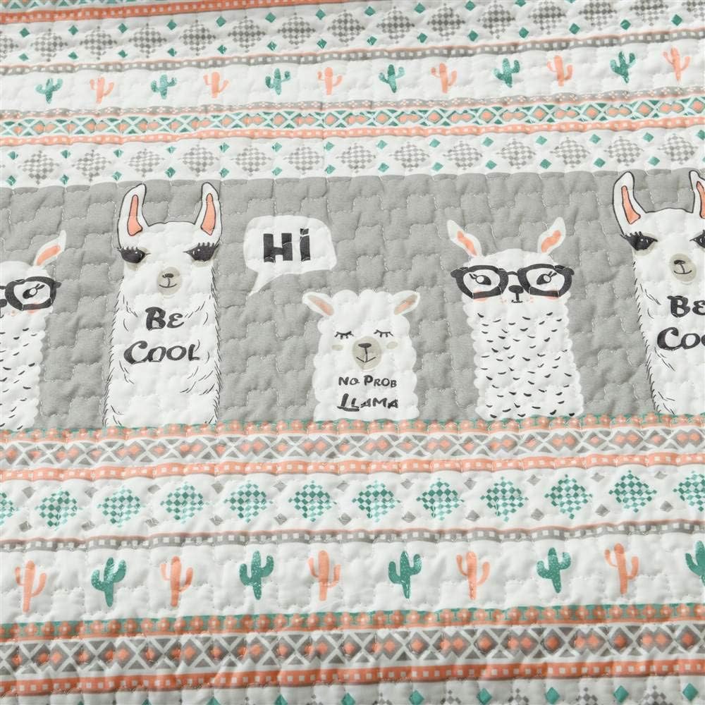 Lush Decor Llama Stripe Daybed Cover 6 Piece Set 39" W x 75" L Pink & Turquoise - Kids Bedding Set Twin Quilt - Daybed Bedding - Llama Decor - Image 4