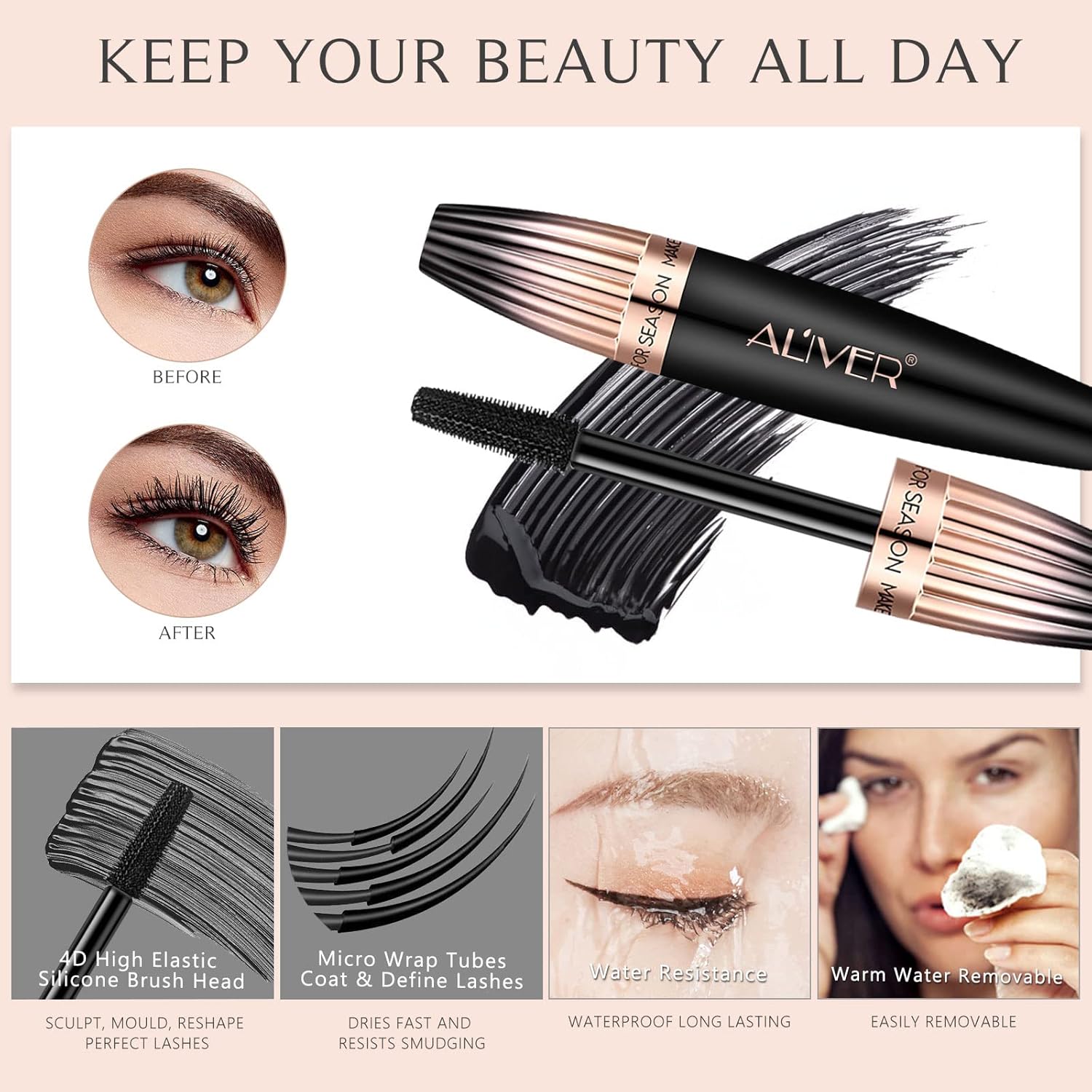 2 Pack 4D Silk Fiber Lash Mascara, Waterproof Very Black Long Lasting Mascara, Lengthening Lifting Multiplying Curling Natural Eyelash Primer Brush, Thickening Softer Lasting All Day, 2 Tube - Image 2