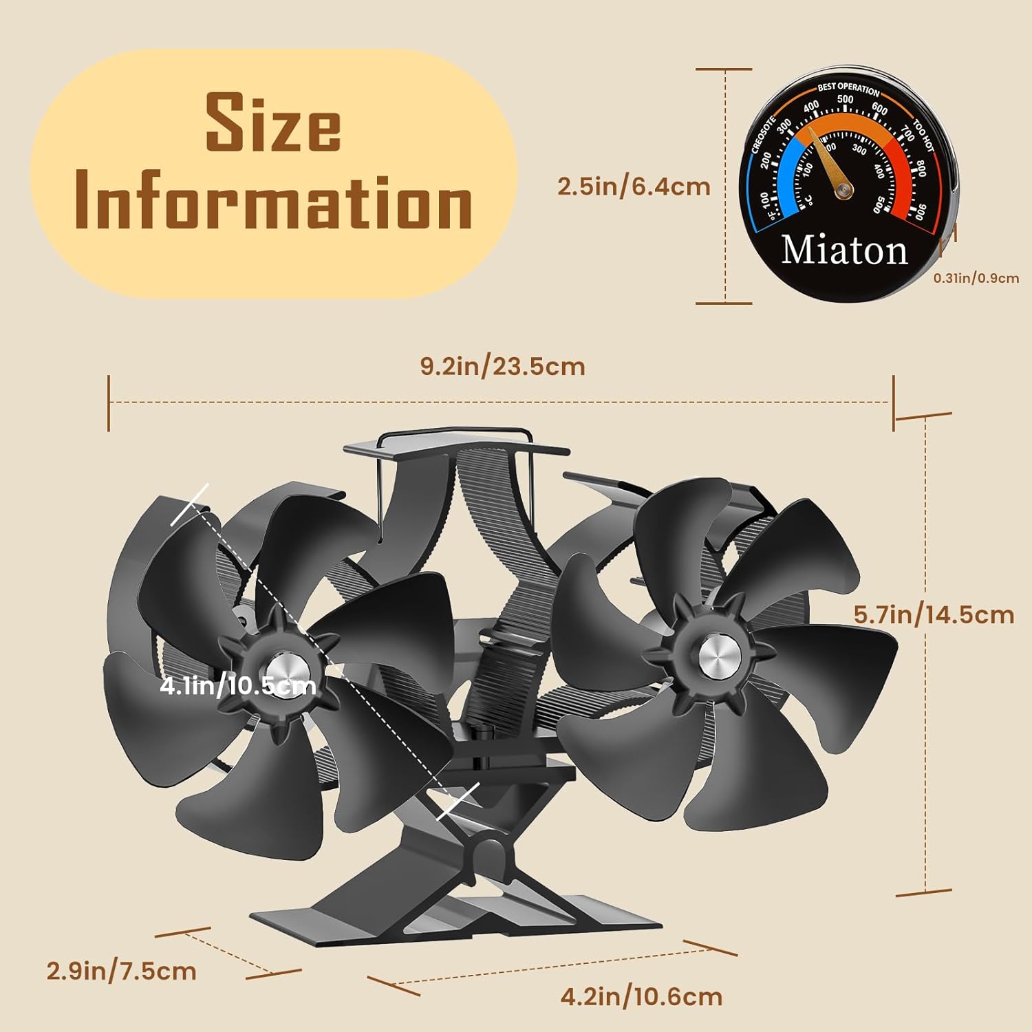 Wood Stove Fan Heat Powered | Non Electric Heat Activated Fan for Wood Burning Stove| Thermoelectric Fireplace Fan | Stove Accecories w/Thermometer - Image 7