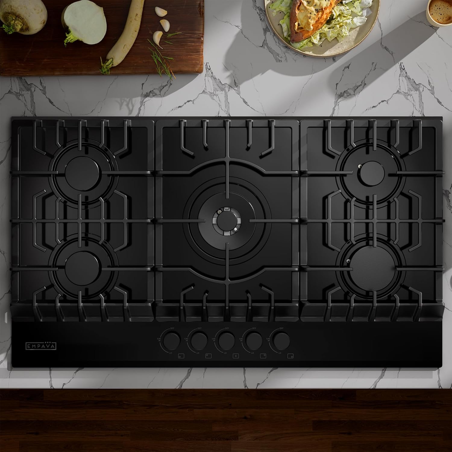 Empava 36" Gas Stove Cooktop NG/LPG Convertible with 5 Italy Sabaf Sealed Burners in Black Tempered Glass - Image 2