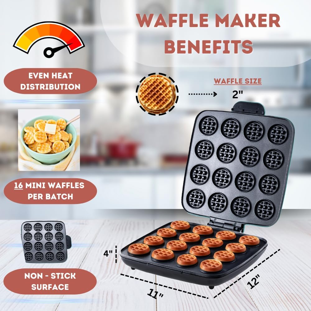 16 PCS Mini Waffle Maker Machine, Nonstick Waffles Iron Quick Heat-Up Surface, Simple & Easy Tiny Chaffle Baker for Home & Restaurants, Small Bites for Kids, Perfect for Breakfast, Desserts & Snacks - Image 2