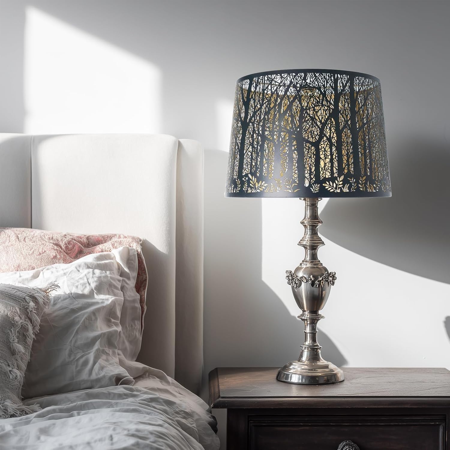 Oversized Large Lampshade Drum Metal Lamp Shade With Etched Metal Openwork Dense Jungle Pattern 14" Top X 16" Bottom X 11" High For Floor Lamps Replacement, Spider - Image 5