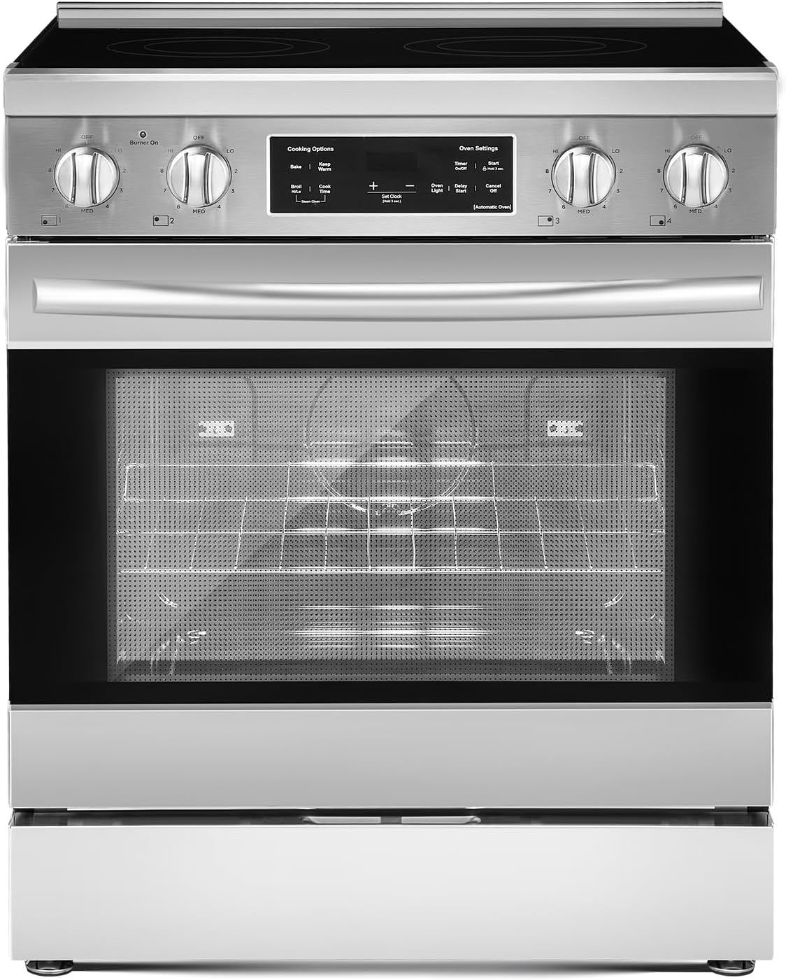 VEVOR 30in Electric Range Oven, 4.8Cu. Ft. Capacity Compact Freestanding Oven, Stainless Steel Kitchen Stove, with 4 Cooktop Burners, Easy Reach Racks, Storage Drawer, Indicator Light(No Power Cord)