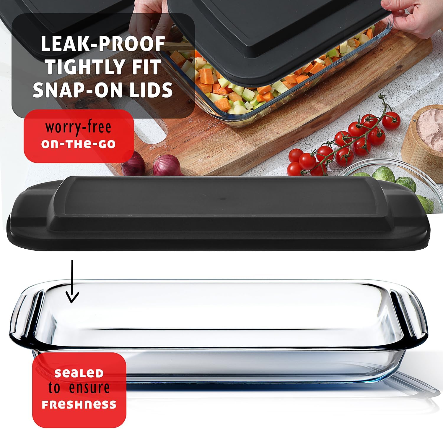 Nestl 8-Pack Glass Baking Dishes for Oven, Glass Food Storage Containers with Lids, Leakproof Casserole Dishes for Oven with Lid, Cooking, Microwave Oven Freezer Safe Bakeware, 9x13 Lasagna Pan Black - Image 7