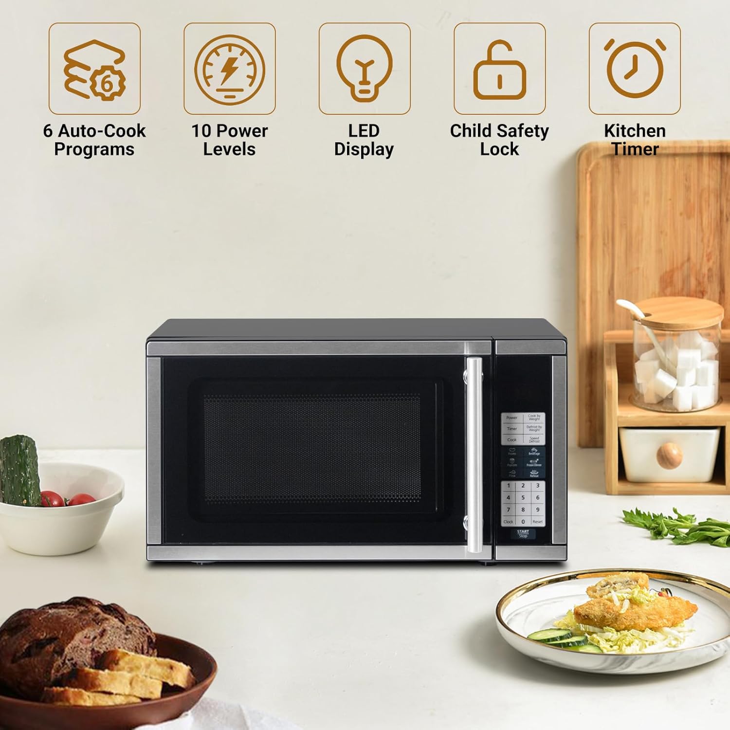 Small Microwave Countertop 0.7 Cu.Ft Compact Microwaves 700W, 6 Auto Menus with One-Touch Express Cook, Child Lock, for Apartment Dorms Small Spaces - Image 2