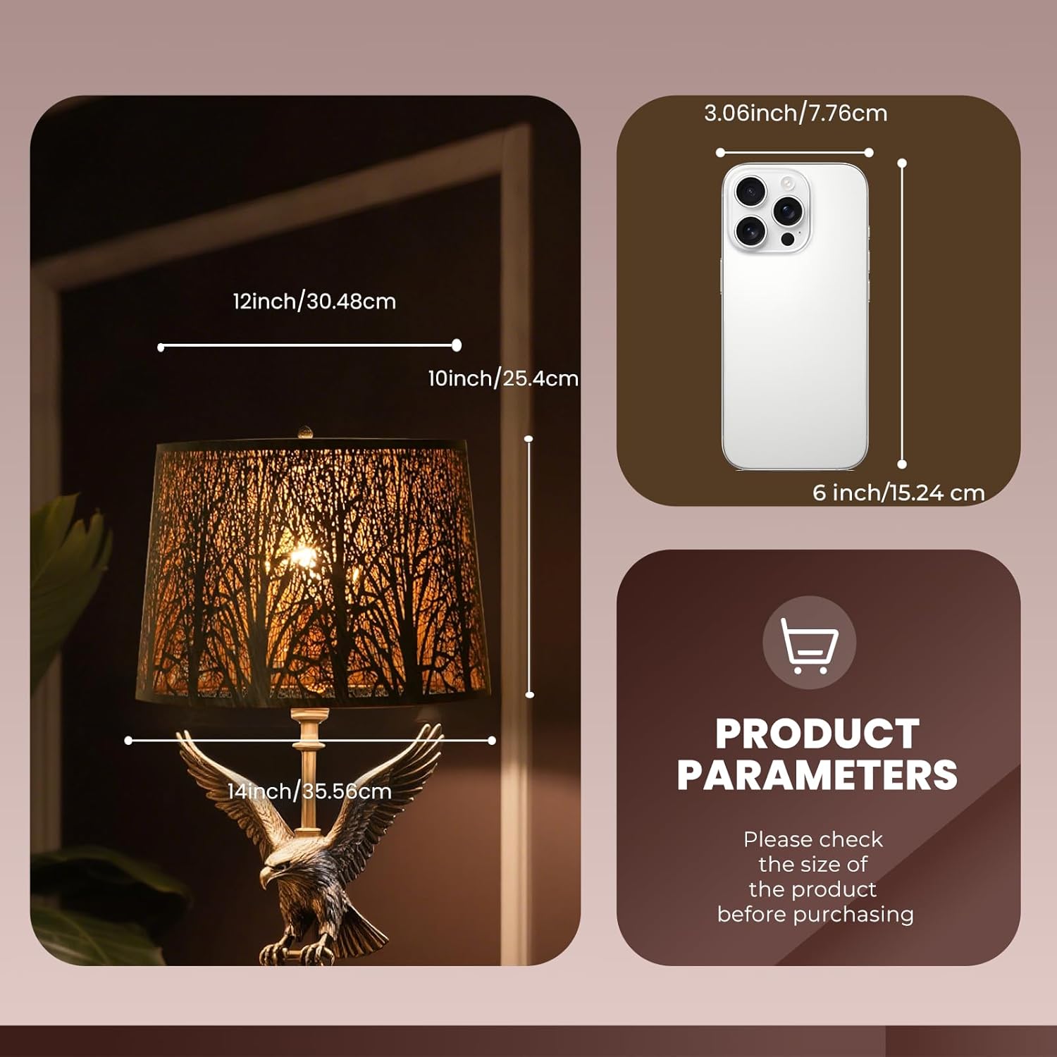 Large Metal Lampshade Forest Etching Forest Lamp Shade Pattern 12'' Top × 14'' Bottom × 10" Height Fits For Table Lamps and Floor Lamps Spider Fitter - Image 4