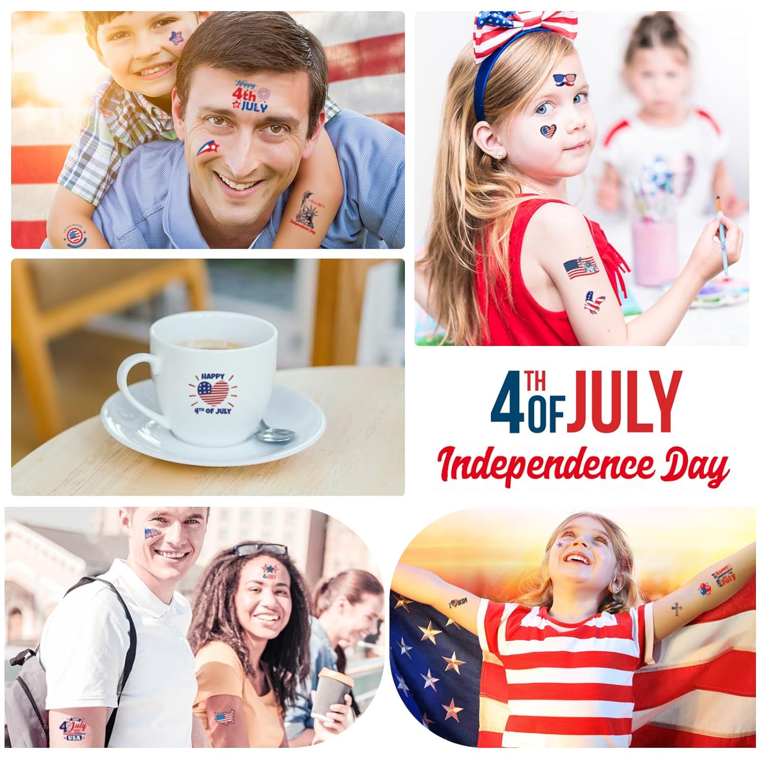 60 Pcs 4th of July Temporary Tattoos for Kids Adult, Independence Day Party Supplies Favors Decorations, Patriotic USA American Flag Fake Tattoo Stickers - Image 4