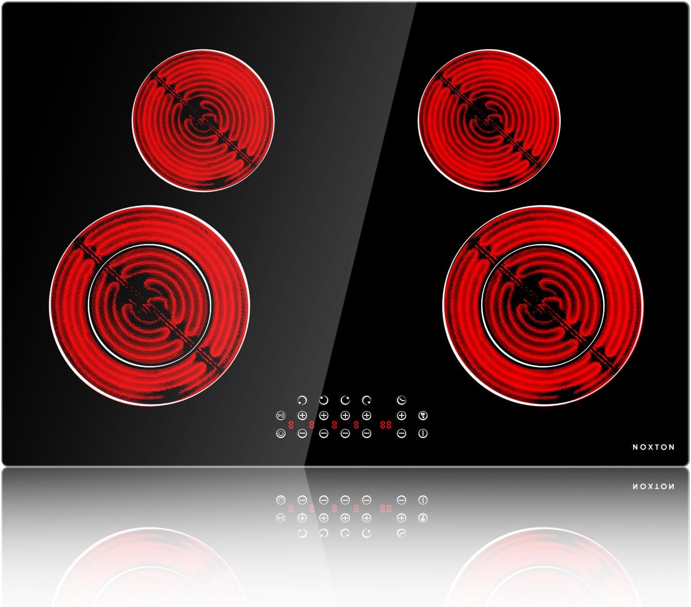 Noxton 30 Inch Electric Cooktop 4 Burners, Built In, Sensor Touch, Expandable Burners, Pause, Safety Lock, Timer, 7100W 220240V
