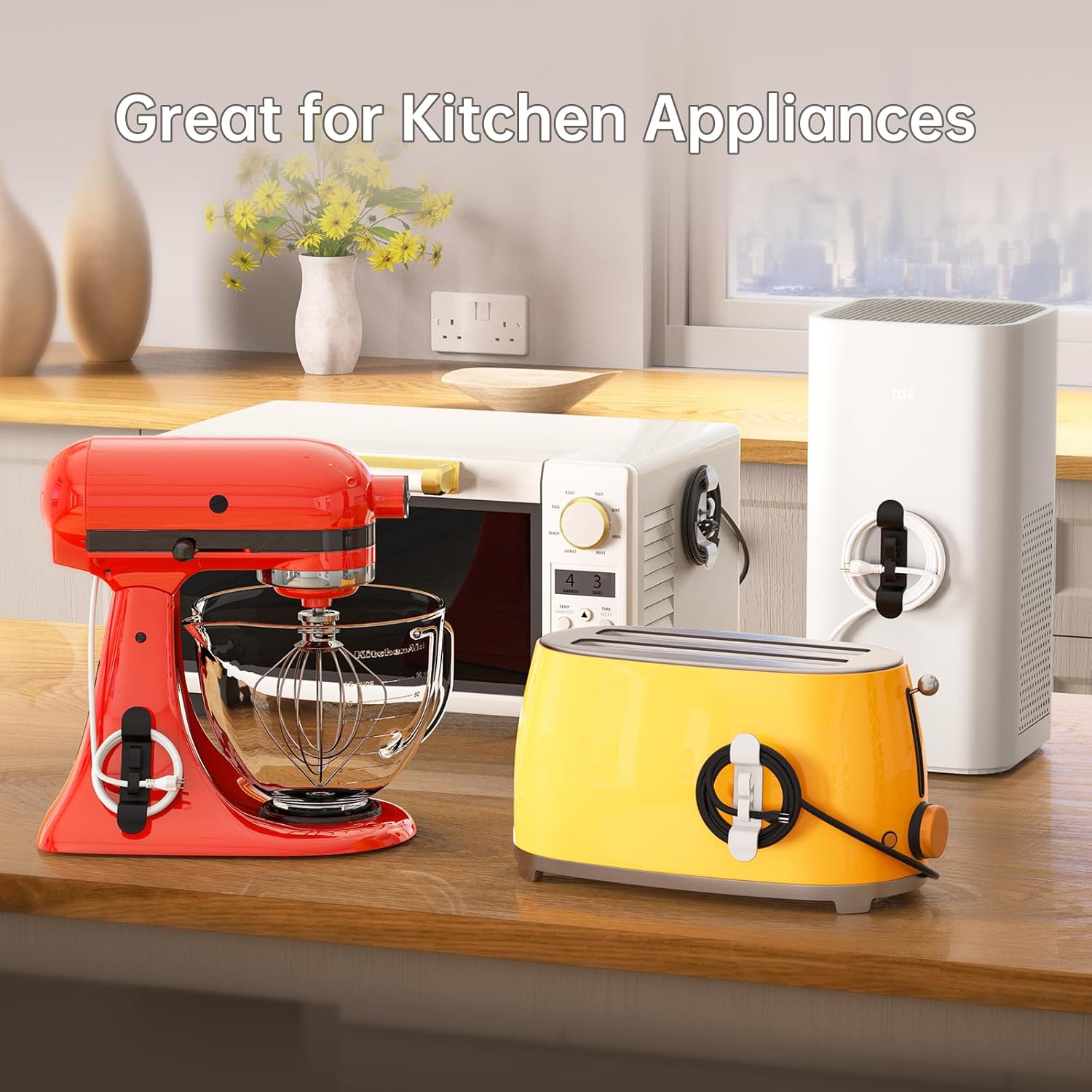 6PCS Cord Organizer for Appliances, Upgraded Kitchen Appliance Cord Wrap, Cord Holder Stick on Pressure Cooker, Coffee Maker, Air Fryer and Blender(3 Black + 3 White) - Image 4