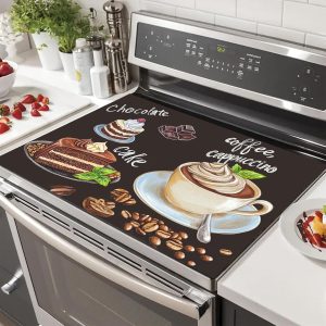 Stove Top Covers for Electric Stove 28x20 Inch Countertop Protector Glass Top Stove Cover Heat Resistant RV Range Covers Dish Drying Mat Coffee Chocolate Cake Design