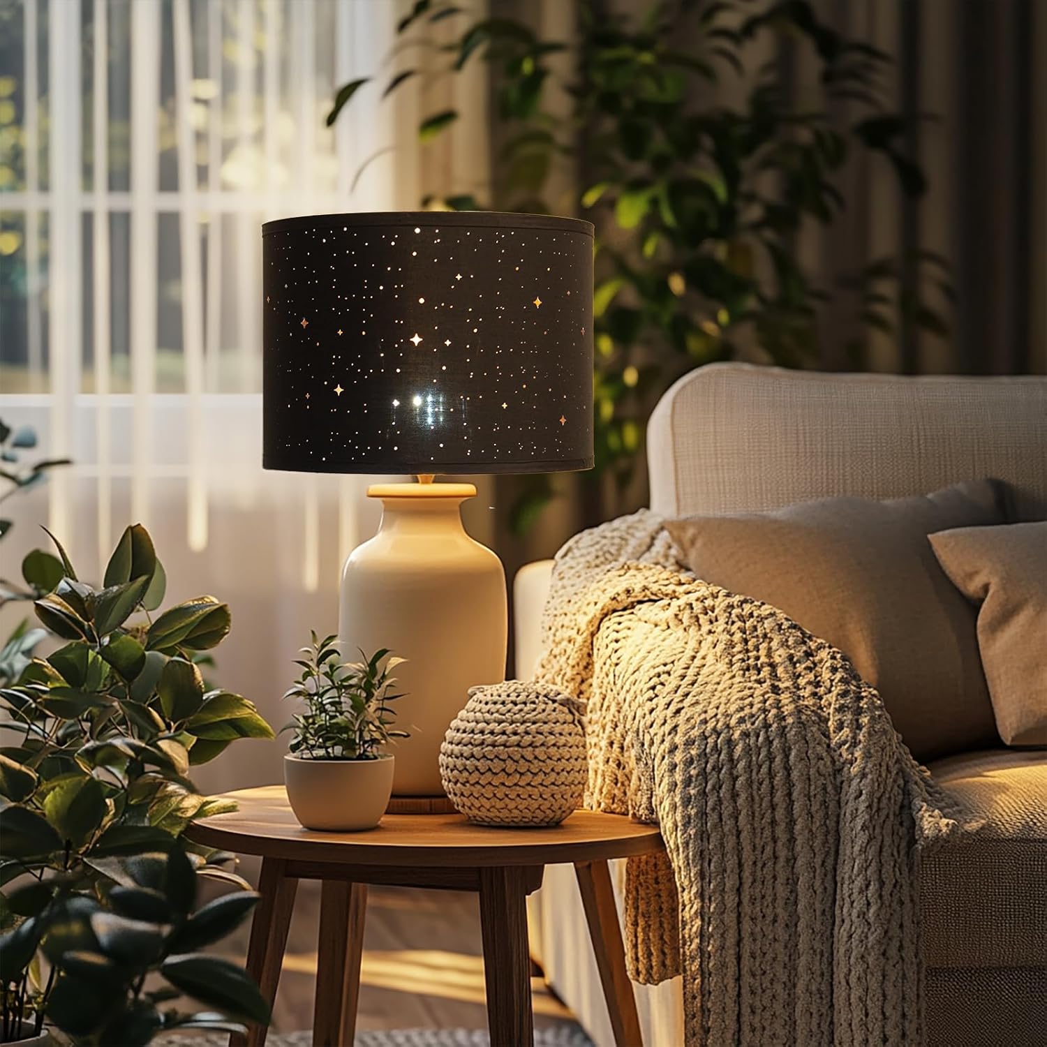 Drum Lamp Shades Set of 2 for Table Lamp, 13" Top x 13" Bottom x 9.5" High Fabric Large Lampshade (BLACK) - Image 5