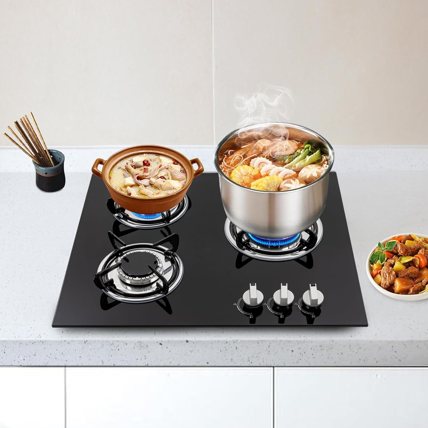 Built-in Gas Cooktop,3 Burners Gas Stovetop,NG Cooktops with Glass panel,countertop with Auto Shutoff, Hob for kitchen - Image 5