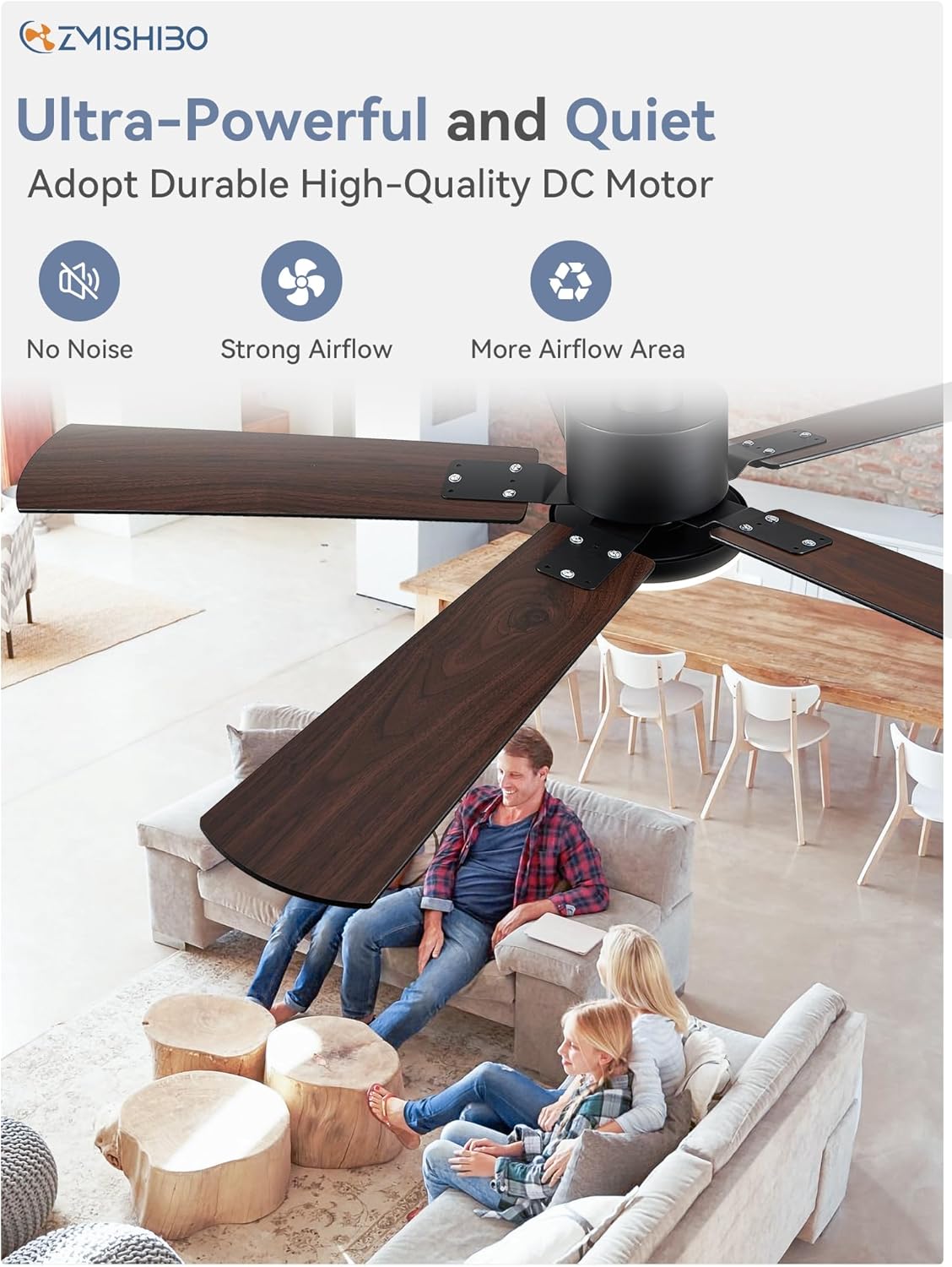 ZMISHIBO 2 Pack 52" Ceiling Fans with Lights, Black Modern Ceiling Fan with Remote, Farmhouse Indoor Ceiling Fan with Dual Finish Blades, Quiet & Strong Motor, Bright LED Light. - Image 4