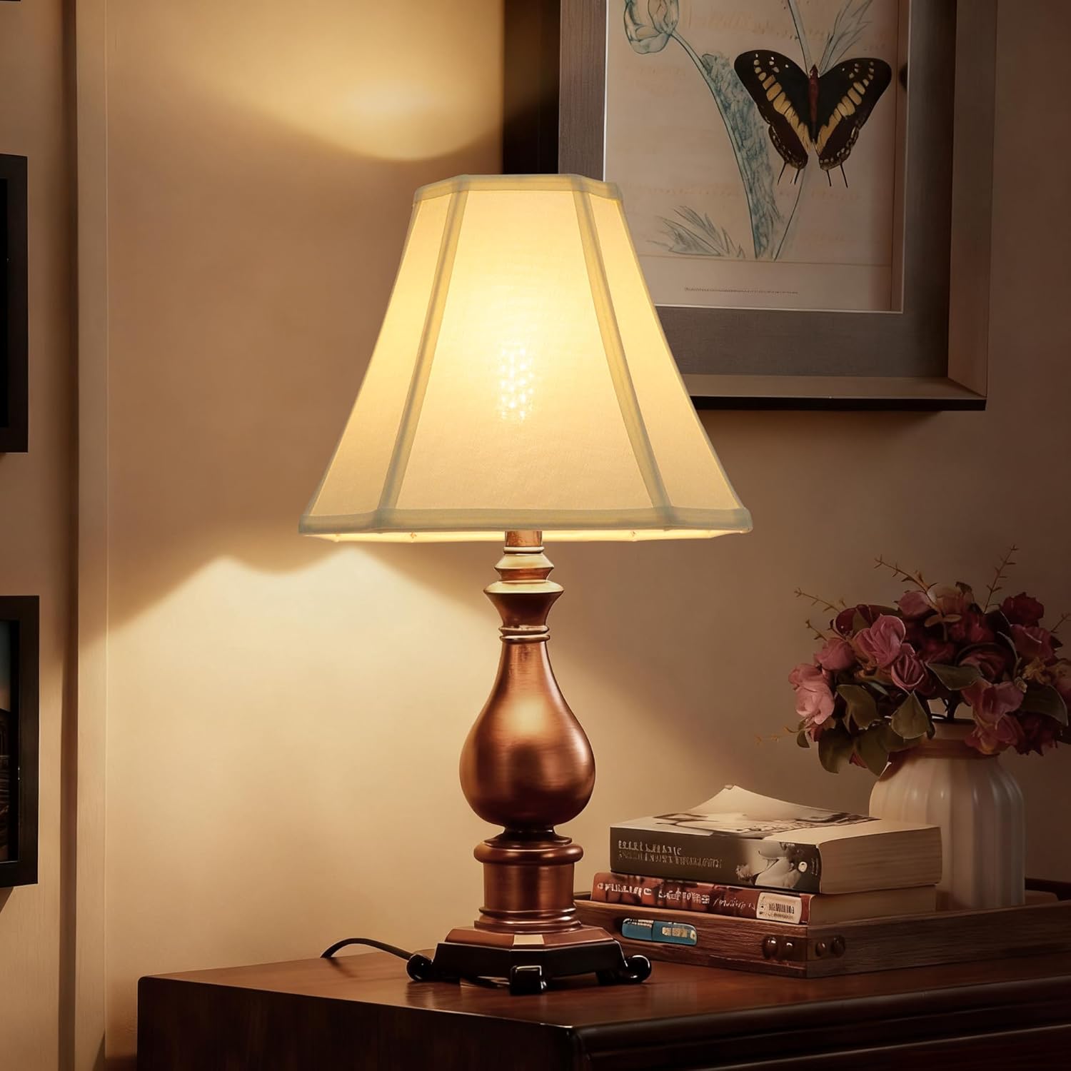 Beige Square Cut Corner Lamp Shades Set of 2, 6.5x13x10.6 inch Medium Fabric Lampshade For Floor Lamps & Table Lamps, Spider Fitter Design, Bell Lampshades replacement for Bedroom & Living Room Decor - Image 2