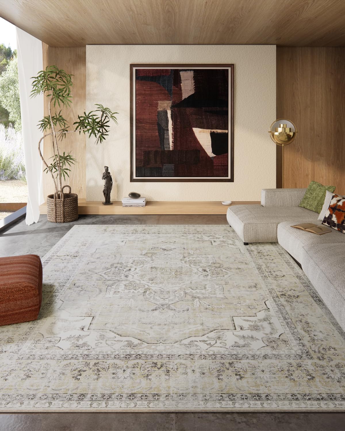 8×10 Area Rugs Washable Rug: Large Living Room Rug Stain Resistant Distressed Vintage Boho Carpet Non Slip Low Pile Faux Wool Soft Rugs for Bedroom Bedside Indoor Farmhouse Kids Playroom Dining Room