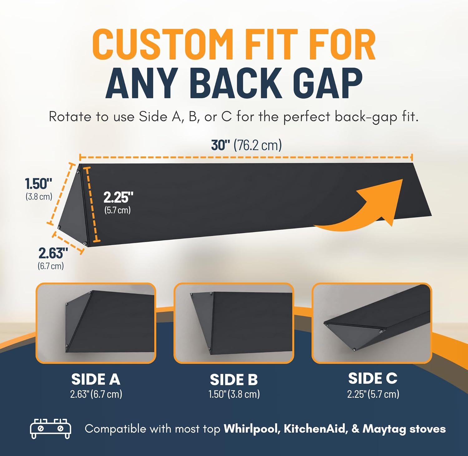 30” Slide In Range Gap Filler Kit, Slide-In Range Rear Gap Filler & Range Trim Kit, Universal Stove Gap Cover Between Stove and Wall Guard, Aluminum Cooktop Trim Kit for Whirlpool & Most Brands, Black - Image 3