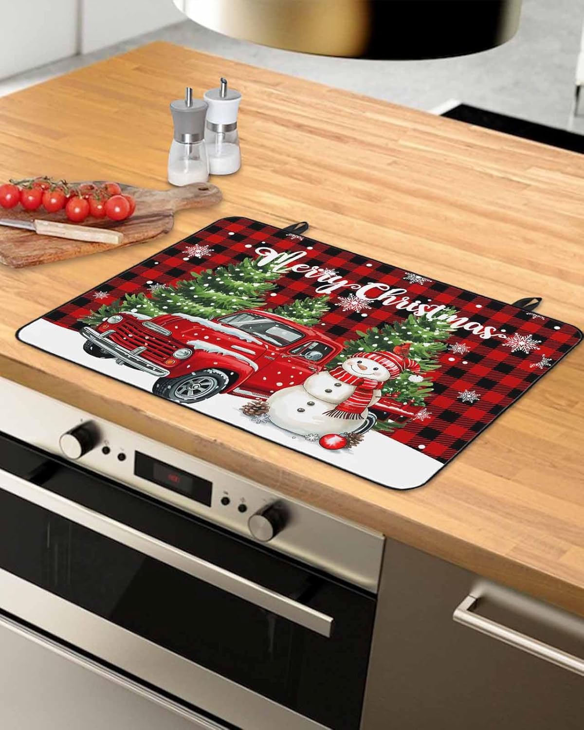 Stove Cover for Electric Stove, Christmas Red Truck Snowman Buffalo Plaid Stove Top Cover for Glass Top, Heat Resistant Rubber Mat Foldable Cooktop Cover Top Protector, 24"x21" - Image 2