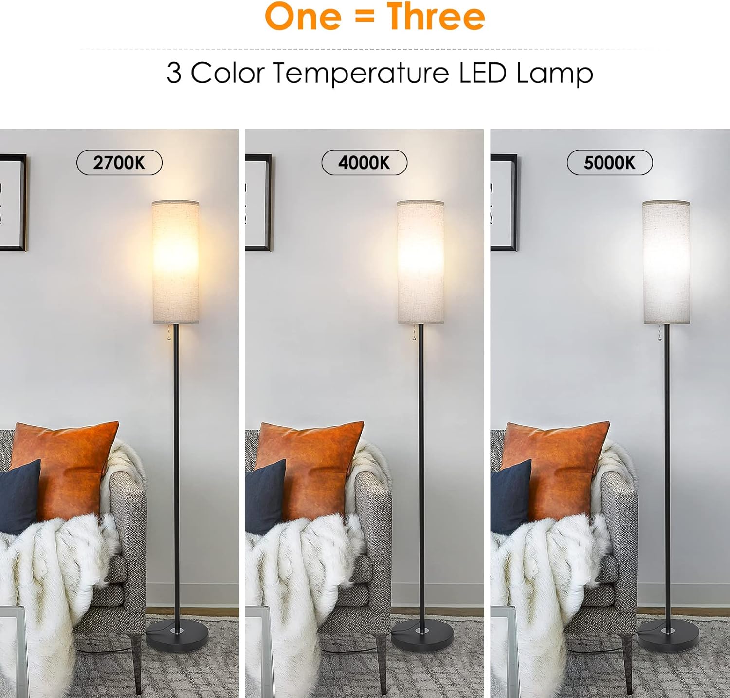 Floor Lamp for Living Room, 3 Color Temperature Modern Standing Lamps, Minimalist Pole Lamp Tall Lamps for Bedroom Living Room Office,Black - Image 2