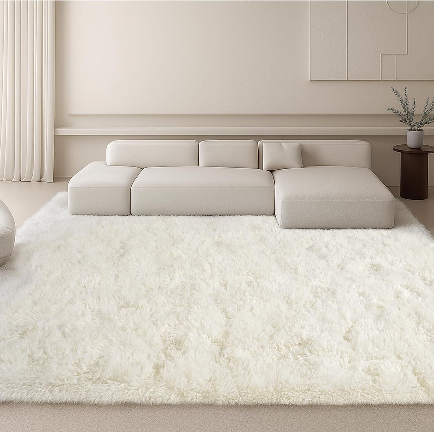 8x10 Area Rugs Living Room, Cream White Large Plush Fluffy Bedroom Carpet, Non-Slip Upgraded Indoor Thick Soft Rug, Modern Plush Carpet Suitable for Kids Home Decor Aesthetics Dorm. - Image 5