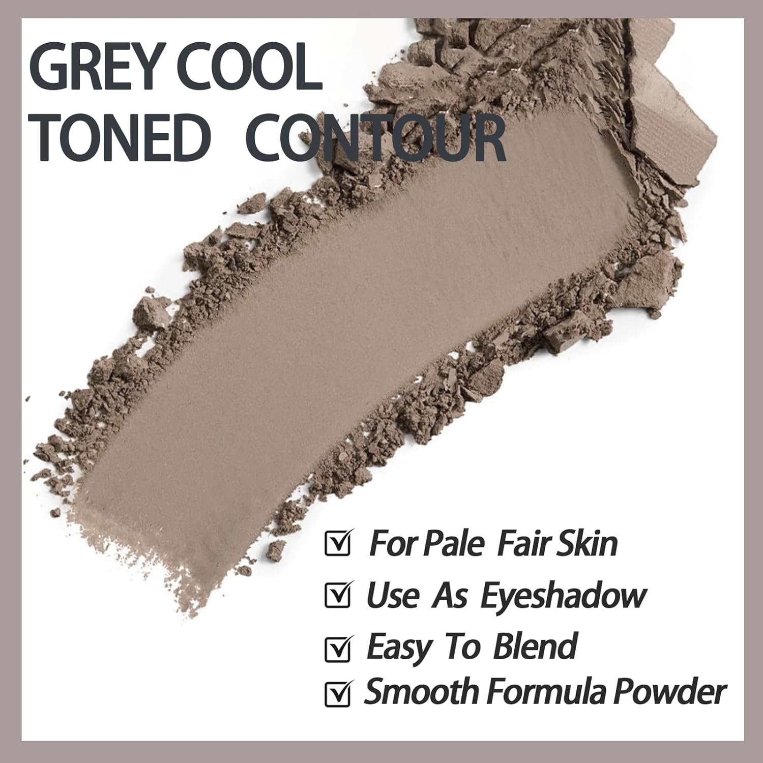Cool Toned Contour Palette with Mirror, Taupe Grey Contour Powder for Fair Pale Light Cool Toned Skin, Nose Contouring Bronzer Powder with Face Brush - Image 2