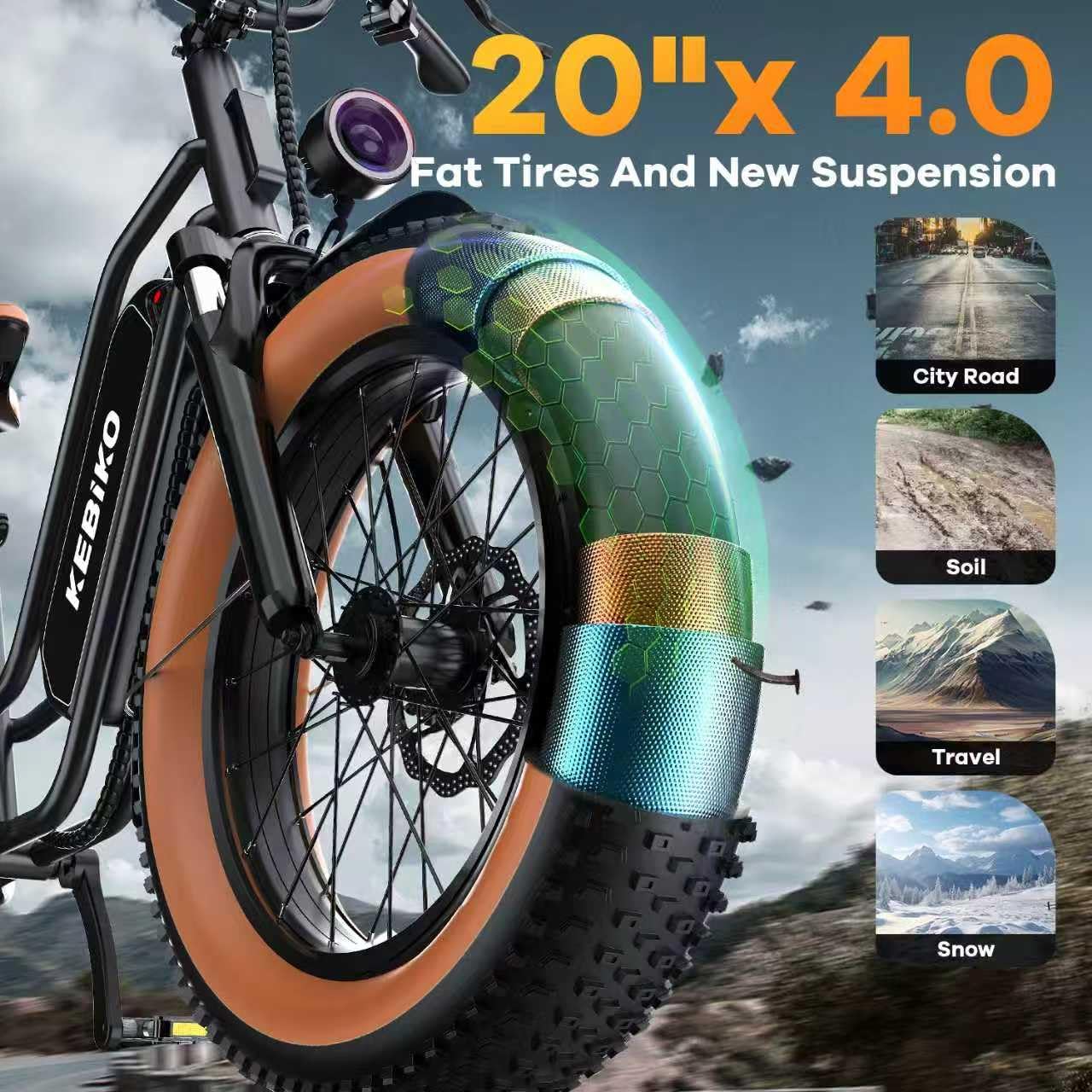 1500W Electric Bike for Adults,48V 20/60Ah Removable Battery Max Range 80Miles & 30MPH Electric Bicycle,20''ร4" Fat Tire Ebike,Adult Electric Bicycles for Commute Beach Snow,E-Bike UL Certified - Image 4