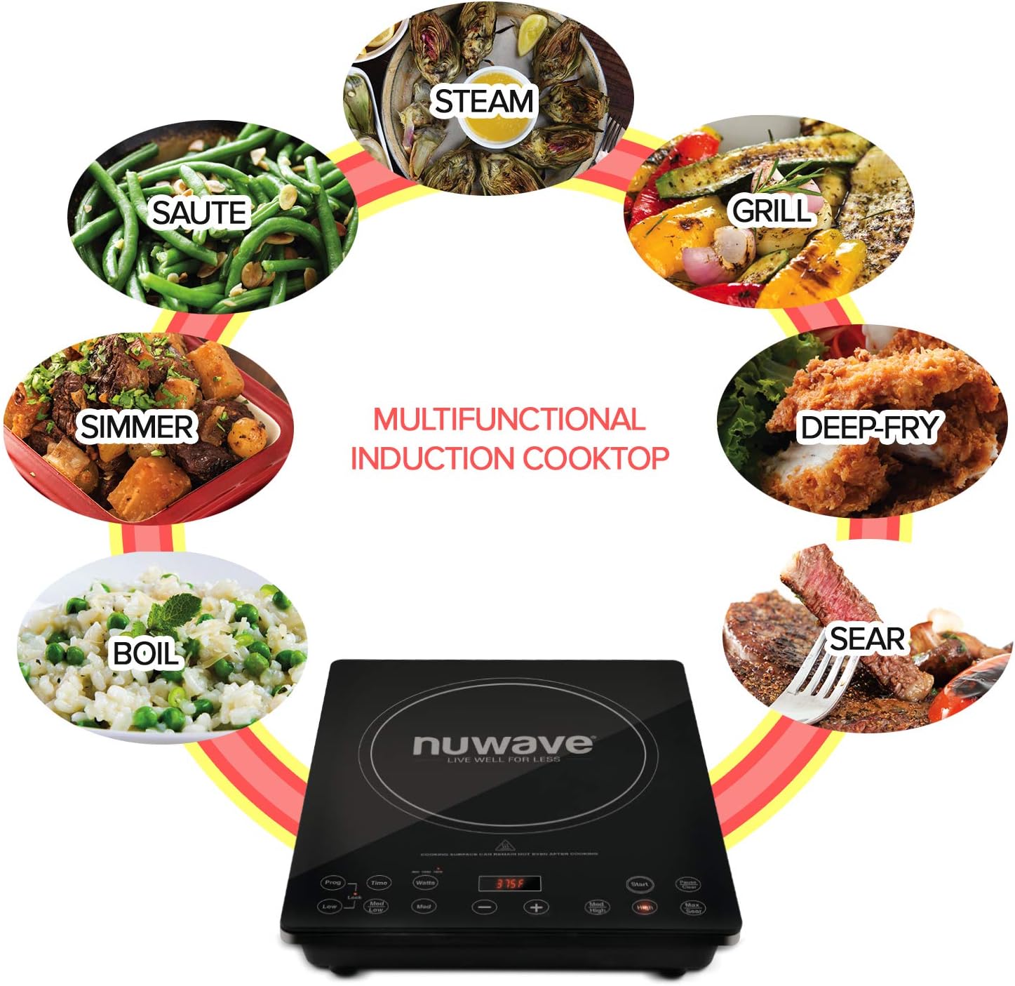Nuwave Pro Chef Induction Cooktop, NSF-Certified, Commercial-Grade, Portable, Powerful 1800W, Large 8” Heating Coil, 94 Temp Settings 100°F - 575°F in 5°F, Shatter-Proof Ceramic Glass Surface - Image 6